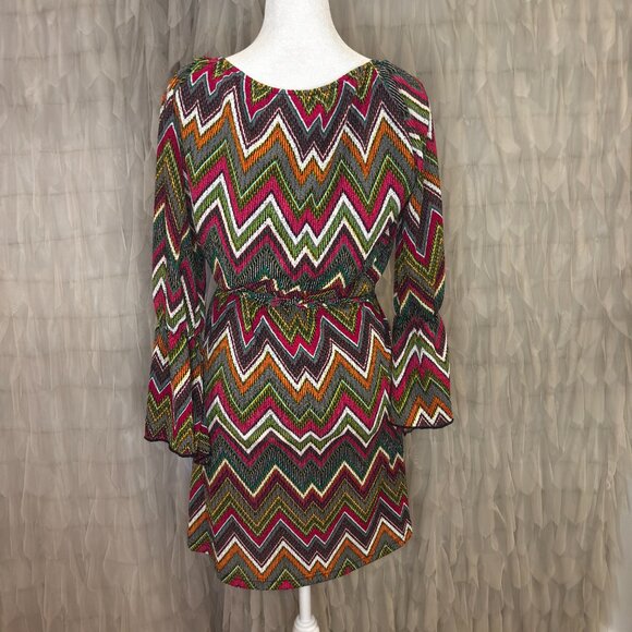 Urban Mangoz Multicolor Chevron Bell Sleeve Dress | Women’s Medium - Picture 4 of 7